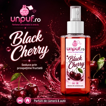 Odorizant auto si casa Unpuf Black Cherry, cu pulverizator, aroma intensa de cirese negre, improspatare aer si parfum de durata, 75 ml - Img 2