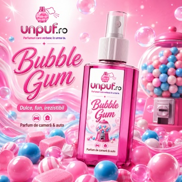 Odorizant auto si casa Unpuf Bubble Gum, cu pulverizator, aroma dulce de guma de mestecat, improspatare aer si parfum de durata, 75 ml - Img 2