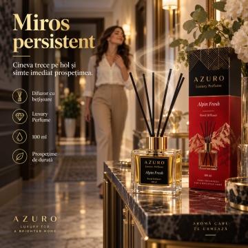 Odorizant Cameră Azuro Alpin Fresh Luxury Perfume, Difuzor cu Bețișoare, Parfum Ambiental Fresh, 100 ml - Img 2