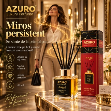 Odorizant Cameră Azuro Angel Luxury Perfume, Difuzor cu Bețișoare, Aromă Lemnoasă, Parfum Ambiental Elegant, 100 ml - Img 2