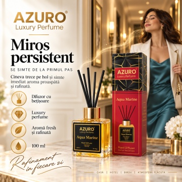 Odorizant Cameră Azuro Dubai Amber Luxury Perfume, Difuzor cu Bețișoare, Aromă Lemnoasă, Parfum Ambiental Elegant, 100 ml - Img 2
