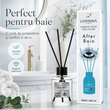 Odorizant de camera cu betisoare Lorinna Paris Ambient Scent Reed Diffuser, After Rain, aroma fresh si revigoranta, pentru living, dormitor, baie si hol, 120 ml - Img 3