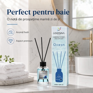 Odorizant de camera cu betisoare Lorinna Paris Ambient Scent Reed Diffuser, Ocean, aroma fresh marina, pentru living, baie, dormitor si birou, 120 ml - Img 3