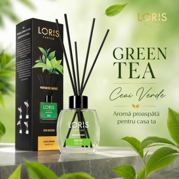 Odorizant de Cameră cu Bețișoare Parfumate Loris Ceai Verde, 120 ml, Esență Green Tea, Miros Fresh și Persistent - Img 3