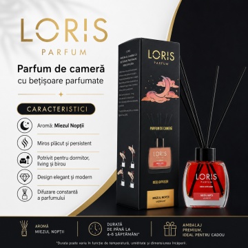 Odorizant de Cameră cu Bețișoare Parfumate Loris Parfum Miezul Nopții, 120 ml, Esență Elegantă Midnight, Miros Plăcut și Persistent - Img 3