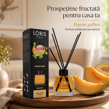 Odorizant de Cameră cu Bețișoare Parfumate Loris Parfum Pepene Galben, 120 ml, Esență Fructată, Miros Plăcut și Persistent - Img 2