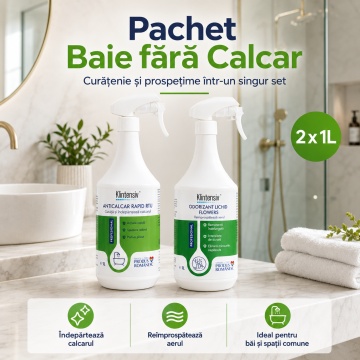 Pachet baie fara calcar Klintensiv Professional, Anticalcar Rapid RTU si odorizant profesional Flowers, curatare baie si parfum floral, 2 produse, 2x 1L, 4x Stickere - Img 4