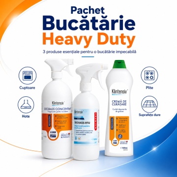 Pachet degresare bucatarie Heavy Duty Klintensiv Professional, DEGRASS concentrat cuptoare, DEGRASS Pro si crema profesionala de curatare, 2 L, 4x Stickere - Img 4