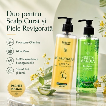 Pachet ingrijire par si corp Klintensiv, sampon Anti-Matreata 400 ml si gel de dus hidratant Green Garden 400 ml, 2 produse, 800 ml, 4x Stickere - Img 4