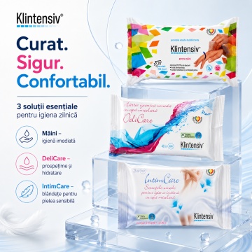 Pachet servetele umede Klintensiv, dezinfectante pentru maini 70 buc, hartie igienica umeda 40 buc si servetele intime IntimCare 40 buc, 3 seturi, 150 servetele, 4x Stickere - Img 4