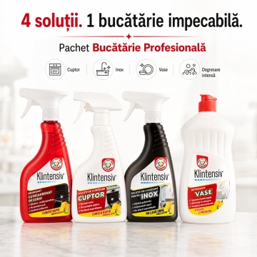 Pachet solutii curatenie bucatarie profesionala Klintensiv, degresant cu bicarbonat, solutie cuptor, solutie inox si detergent de vase, 4x 500 ml, 4x Stickere - Img 3