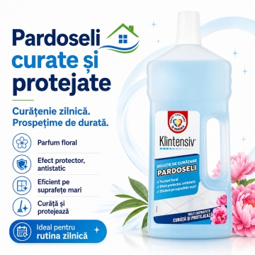 Pachet solutii curatenie casa completa KlinSmart Klintensiv, pentru baie, geamuri, pardoseli si protectia suprafetelor, 4 produse, 2,5 L, 4x Stickere - Img 3