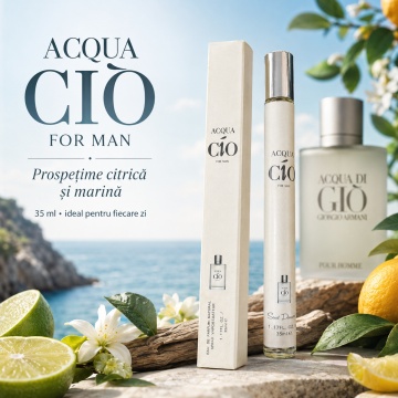 Parfum Acqua Cio For Man 35 ml, Apă de Parfum Bărbat, Aromă Citrică Marină, Aromatică și Lemnoasă, Format Compact, Note de Lime, Lămâie, Bergamotă, Neroli, Note Marine, Rozmarin, Mosc Alb, Cedru, Paciuli și Ambră - Img 3