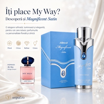 Parfum Arăbesc Armaf Magnificent Satin Pour Homme 100 ml, Apă de Parfum Unisex Damă și Bărbat, Aromă Florală Citrică Lemnoasă Inspirată de My Way - Img 5