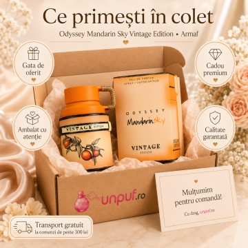 Parfum Arăbesc Armaf Odyssey Mandarin Sky Vintage 100 ml, Apă de Parfum Unisex Damă și Bărbat, Aromă Citrus Gurmand Aromatică, Caldă, Citrică și Elegantă, Inspirată de Scandal Pour Homme - Img 4