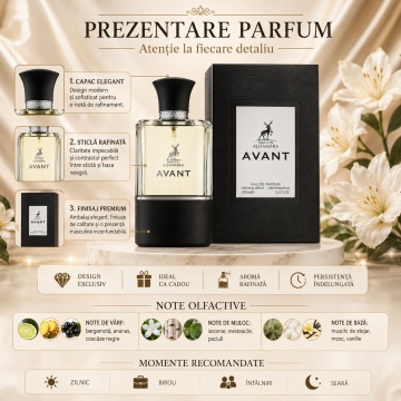 Parfum Arăbesc Avant Maison Alhambra 100 ml, Apă de Parfum Bărbați, Inspirat Aventus For Him Creed, Aromă Chypre Fructată cu Ananas, Bergamotă, Coacăză Neagră, Măr, Iasomie, Lemn de Mesteacăn, Paciuli, Trandafir, Ambră Gri, Lichen, Mosc și Vanilie - Img 3