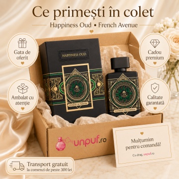 Parfum Arăbesc Bărbat Happiness Oud French Avenue 80 ml, Extrait de Parfum, Inspirat de Initio Oud For Happiness, Aromă Oriental Florală cu Oud, Litchi, Bergamotă, Șofran, Iasomie, Pralină, Trandafir, Ambră, Mosc, Vanilie, Citrice, Ghimbir și Note Lemnoas - Img 4