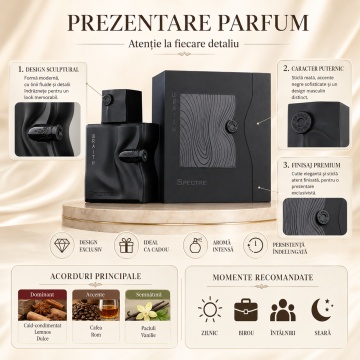 Parfum Arăbesc Bărbat Spectre Wraith French Avenue 80 ml, Apă de Parfum, Inspirat de Black Phantom By Kilian, Aromă Cald Condimentată și Lemnoasă cu Cafea, Rom, Vanilie, Paciuli, Citrice, Condimente, Ambră, Mosc și Lemn de Cedru - Img 3