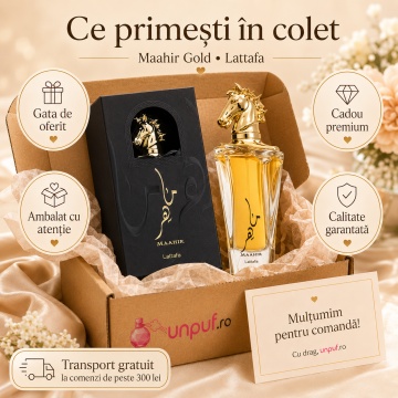 Parfum Arabesc Bărbați Maahir Gold Lattafa, Eau de Parfum 100 ml, Masculin, Ambrat Lemnos Vanilat, Santal, Vanilie - Img 4