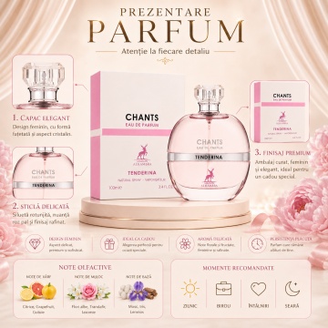 Parfum Arăbesc Chants Tenderina Maison Alhambra 100 ml, Apă de Parfum Damă, Inspirat Chance Eau Tendre Chanel, Aromă Floral Fructată cu Grapefruit, Gutuie, Iasomie, Trandafir și Mosc - Img 3