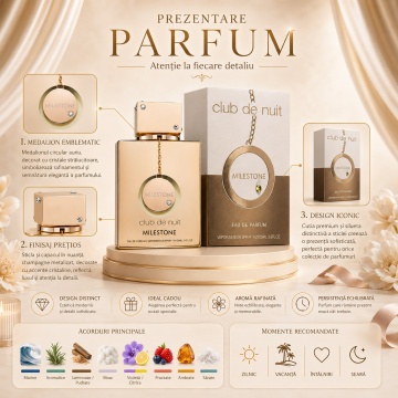 Parfum Arăbesc Club De Nuit Milestone Armaf 105 ml, Apă de Parfum Unisex Damă și Bărbat, Aromă Floral Lemnos Mosc, Marină, Elegantă și Luminoasă, Inspirată de Millesime Imperial Creed - Img 3