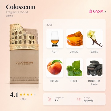 Parfum Arăbesc Colosseum Fragrance World 100 ml, Apă de Parfum Unisex, Damă și Bărbat, Aromă Lemnos Aromatică Puternică cu Grapefruit, Bergamotă, Piper, Paciuli, Lavandă, Salvie, Ambră, Cedru, Mosc și Vetiver - Img 5