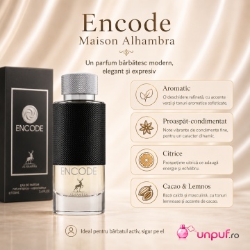 Parfum Arăbesc Encode Maison Alhambra 100 ml, Apă de Parfum Bărbați, Inspirat Explorer Montblanc, Aromă Lemnos Aromatică Fresh Masculină cu Bergamotă, Piper Roz, Salvie, Vetiver, Piele, Păstăi de Cacao, Ambroxan, Lemn de Akigala și Paciuli - Img 3