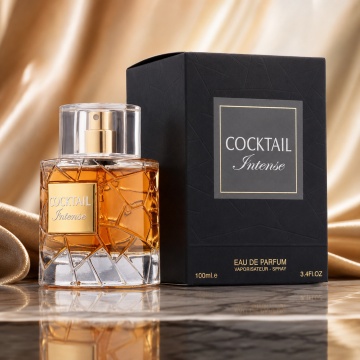 Parfum Arăbesc Fragrance World Cocktail Intense 100 ml, Apă de Parfum Unisex, Damă și Bărbat, Aromă Oriental Condimentată cu Citrice, Piper, Scorțișoară, Condimente Calde, Lemn de Cedru, Rășini, Patchouli, Ambră, Mosc și Vanilie