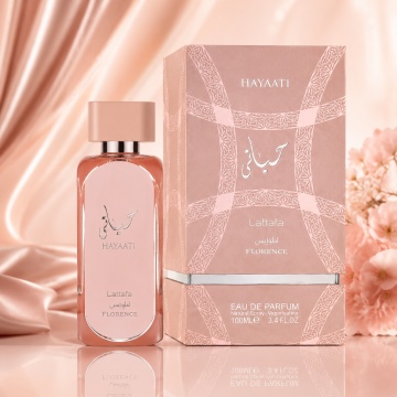 Parfum Arăbesc Hayaati Florence Lattafa 100 ml, Apă de Parfum Damă, Aromă Floral Fructat Gurmandă cu Citrice, Flori Dulci, Fructe de Pădure, Note Florale, Ambră, Mosc și Vanilie