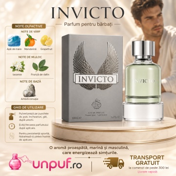 Parfum Arăbesc Invicto Fragrance World 100 ml, Apă de Parfum Bărbat, Aromă Aromatic Acvatică Proaspătă cu Grapefruit, Acord Marin, Mandarină, Dafin, Iasomie, Ambergris, Patchouli, Lemn de Guaiac și Mușchi - Img 9