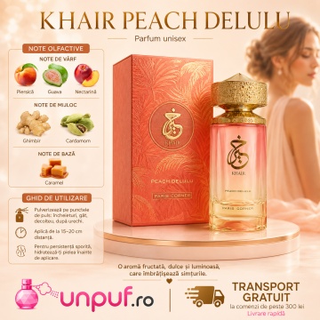 Parfum Arăbesc Khair Peach Delulu Paris Corner 100 ml, Apă de Parfum Unisex Damă și Bărbat, Aromă Fructat Gurmandă, Dulce, Luminoasă și Irezistibilă, cu Fructe Tropicale, Citrice, Piersică, Caramel, Flori Albe, Mosc și Vanilie, Inspirată de Peach's Reveng - Img 9