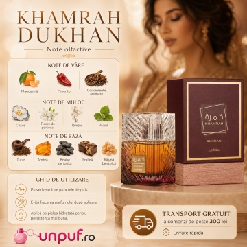 Parfum Arăbesc Khamrah Dukhan Lattafa 100 ml, Apă de Parfum Unisex Damă și Bărbat - Img 10