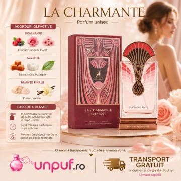 Parfum Arăbesc La Charmante Éclatant Maison Alhambra EDP 100 ml Unisex, Inspirat Pink Boa Stéphane Humbert Lucas 777, Aromă Floral Fructată cu Coacăză Neagră, Zmeură, Bujor, Trandafir, Vanilie și Mosc - Img 9