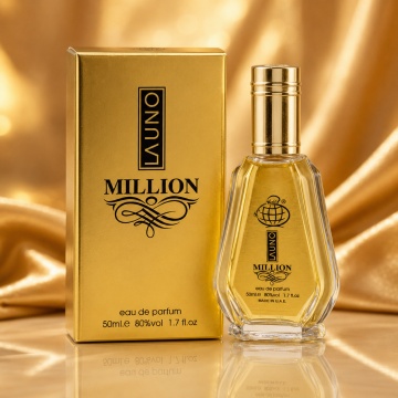 Parfum Arăbesc La Uno Million Fragrance World 50 ml, Apă de Parfum Bărbat, Aromă Lemnos Condimentată Ambrată cu Grapefruit, Mandarină Roșie, Mentă, Condimente, Scorțișoară, Trandafir, Patchouli, Ambră, Note Lemnoase și Piele