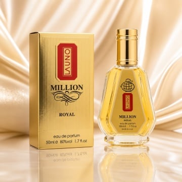 Parfum Arăbesc La Uno Million Royal Fragrance World 50 ml, Apă de Parfum Bărbat, Aromă Lemnos Ambrată Condimentată cu Bergamotă, Cardamom, Mandarină, Frunză de Violetă, Lavandă, Salvie, Benzoin, Cedru, Patchouli și Ambroxan