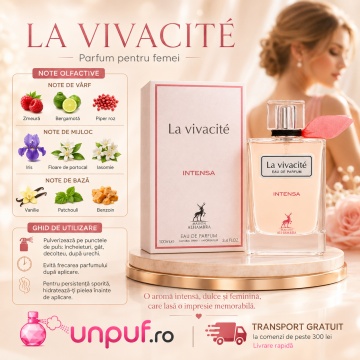 Parfum Arăbesc La Vivacité Intensa Maison Alhambra EDP 100 ml Femei, Inspirat La Vie Est Belle Intensément, Aromă Oriental Florală cu Zmeură, Bergamotă, Piper Roz, Heliotrop, Portocală și Iasomie - Img 9