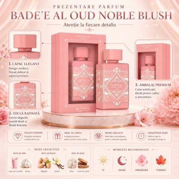 Parfum Arăbesc Lattafa Bade’e Al Oud Noble Blush 100 ml, Apă de Parfum Damă, Aromă Floral Gurmandă cu Lapte, Trandafir, Bezea, Migdale Amare, Santal, Mosc și Vanilie - Img 3