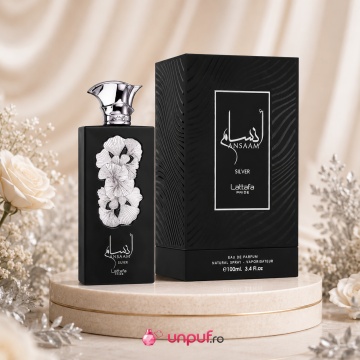 Parfum Arăbesc Lattafa Pride Ansaam Silver 100 ml, Apă de Parfum Unisex, Aromă Orientală cu Bergamotă, Cardamom, Lavandă, Vanilie și Ambră