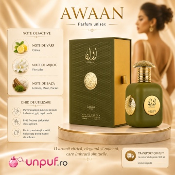 Parfum Arăbesc Lattafa Pride Awaan Gold EDP 100 ml Unisex, Inspirat Coco Mademoiselle, Aromă Citric Florală cu Bergamotă, Portocală, Floare de Portocal, Iasomie, Patchouli, Lemn de Santal și Mosc - Img 9