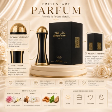 Parfum Arăbesc Lattafa Pride Winners Trophy Gold EDP 100 ml Unisex, Inspirat Luxul Modern, Aromă Florală cu Piper Roz, Prună, Iasomie, Trandafir, Mosc, Paciuli și Vanilie - Img 3
