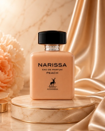Parfum Arăbesc Narissa Peach Maison Alhambra EDP 100 ml Damă, Inspirat Narciso Poudree, Aromă Lemnos Floral Mosc cu Floare de Portocal, Iasomie, Trandafir, Vetiver, Mosc, Cumarină, Cedru și Paciuli - Img 2