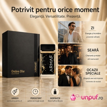 Parfum Arăbesc Ombre D’or Armaf 75 ml, Apă de Parfum Unisex, Damă, Bărbat, Aromă Oriental Lemnoasă Aurie, Inspirat Crystal Saffron Matiere Premiere - Img 4