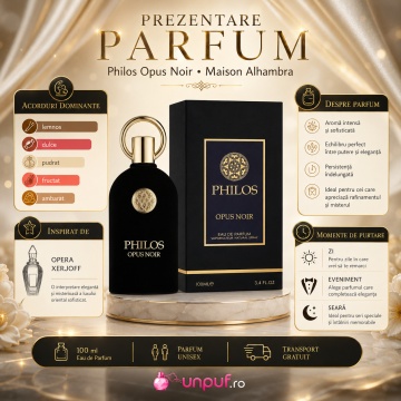Parfum Arăbesc Philos Opus Noir Maison Alhambra EDP 100 ml Unisex, Inspirat Opera Xerjoff, Aromă Lemnos Floral Mosc cu Fructe, Trandafir, Ylang-Ylang, Ambră, Nucșoară, Piele, Cedru, Mosc, Paciuli, Vanilie și Vetiver - Img 9