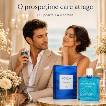Parfum Arăbesc Rayhaan Ocean Rush Men EDP 100 ml Bărbat, Inspirat Light Blue Eau Intense, Aromă Acvatic Proaspătă cu Note Marine, Bergamotă, Grepfrut, Lavandă, Note Ozonice, Salvie, Cedru, Ambroxan și Mosc - Img 4
