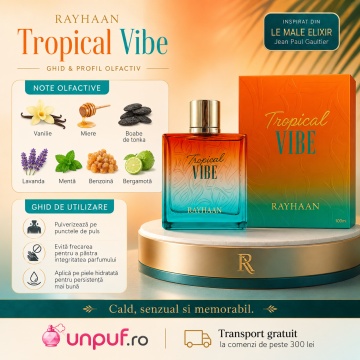 Parfum Arăbesc Rayhaan Tropical Vibe EDP 100 ml pentru Bărbați, Aromă Caldă Tropicală, Vanilată și Ambrată - Img 7