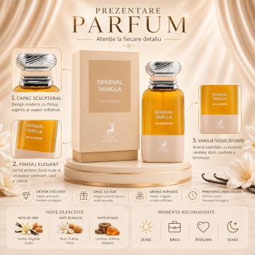 Parfum Arăbesc Sensual Vanilla Maison Alhambra EDP 80 ml Unisex, Inspirat Vanilla Sex Tom Ford, Aromă Oriental Vanilată cu Migdală Amară, Vanilie, Note Florale, Boabe de Tonka și Lemn de Santal - Img 3
