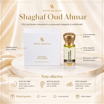 Parfum Arăbesc Shaghaf Oud Ahmar 12 ml, Swiss Arabian, Apă de Parfum , Unisex, Damă, Bărbat - Img 4
