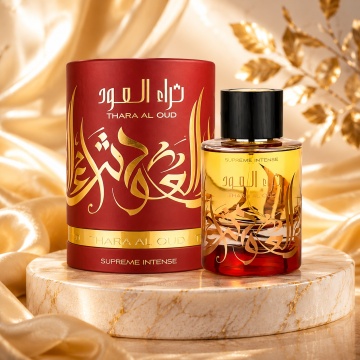 Parfum Arăbesc Thara Al Oud Supreme Intense Ard Al Zaafaran 100 ml, Apă de Parfum Unisex Damă și Bărbat, Aromă Oriental Oud Lemnoasă Inspirată de Tuscan Leather