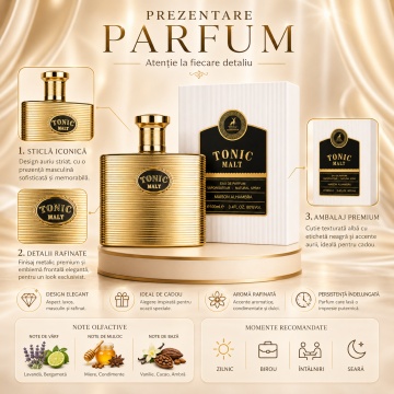 Parfum Arăbesc Tonic Malt Maison Alhambra EDP 100 ml Bărbat, Inspirat Le Male Elixir Jean Paul Gaultier, Aromă Oriental Fougere cu Cardamom, Lavandă, Mentă, Floare de Portocal, Rozmarin, Salvie, Tonka, Cacao și Rășină Benzoică - Img 3