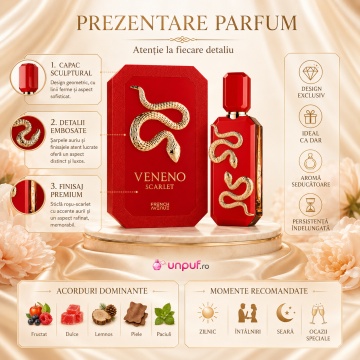 Parfum Arăbesc Unisex Veneno Scarlet French Avenue 100 ml, Apă de Parfum, Inspirat de Venom Incarnat, Aromă Fructată Dulce și Lemnoasă cu Căpșuni, Caramel, Mure, Zmeură, Scorțișoară, Cedru, Piele, Vanilie, Paciuli, Tonka și Brad - Img 3